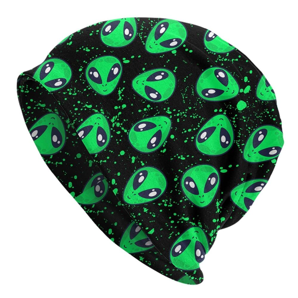 7515 Green Alien Fun Beanie Hat Slouchy Cap Warm Cancer Headwear Stretch